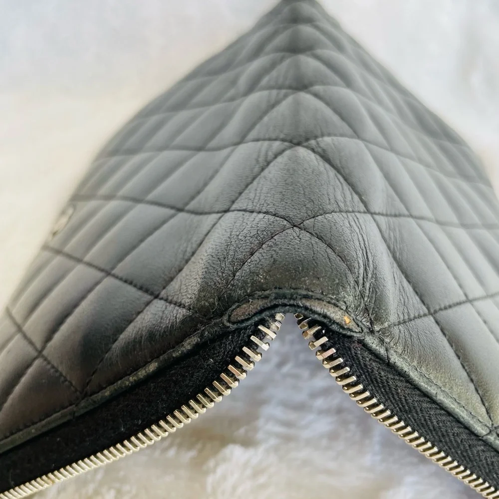 CHANEL Black Lambskin Quilted Leather  Zip around Wallet - Picture 12 of 16